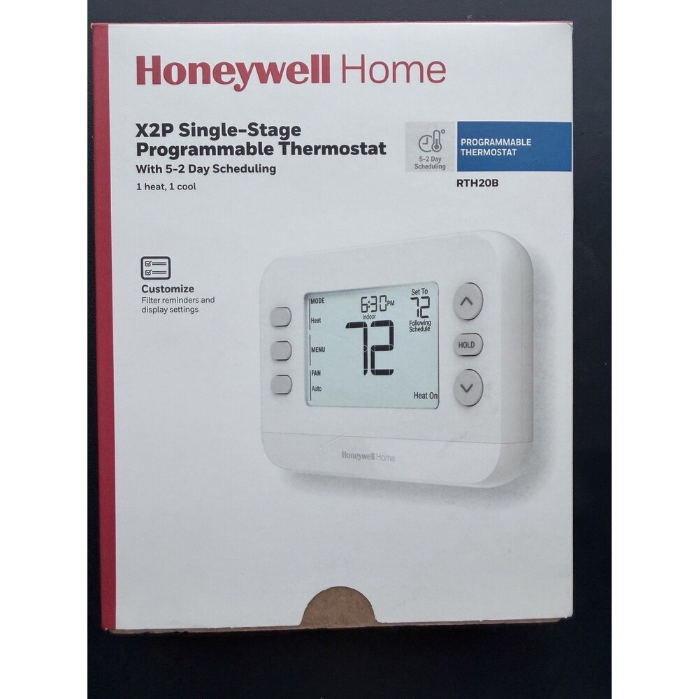 Honeywell Home X2P Single-Stage Programmable Thermostat 5-2 Day RTH20B 1H/1C